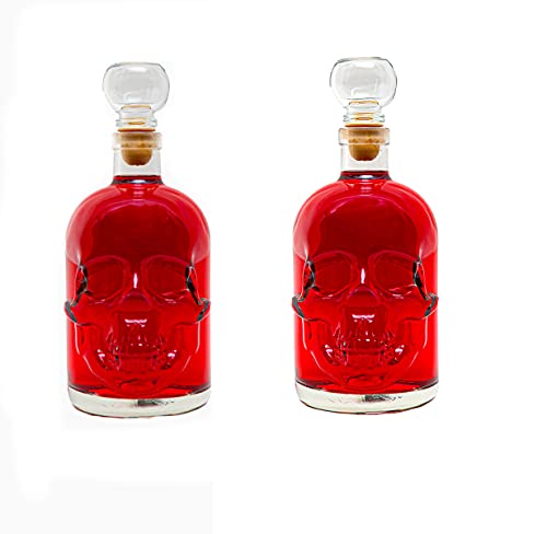 2 leere Glasflaschen 500ml Glasflasche Totenkopf MADE IN GERMANY Flasche Pirat Skull Glasschädel 0,5 Liter l Glas-Schädel Likörflaschen Whisky Karaffe Schnapsflasche von slkfactory von slkfactory