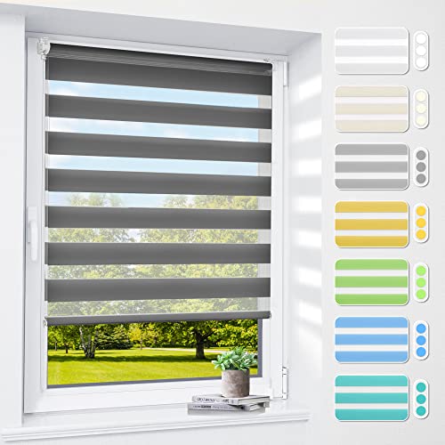 Doppelrollo klemmfix ohne Bohren, 110 x 140 cm (BxH) Anthrazit, 3-in-1 Rollos für Fenster & Tür, Fensterrollo innen lichtdurchlässig & verdunkelnd, Klemmrollo Duo Rollo Sonnenschutz & Sichtschutz von smartdemo