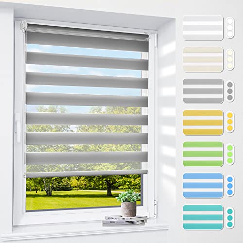 Doppelrollo klemmfix ohne Bohren & mit Bohren, 100 x 120 cm (BxH) Grau, 3-in-1 Rollos für Fenster & Tür, Fensterrollo innen lichtdurchlässig & verdunkelnd, Klemmrollo Rollo Sonnenschutz & Sichtschutz von smartdemo