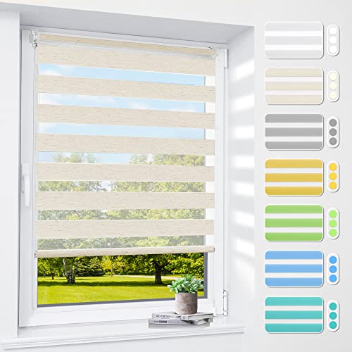 Doppelrollo klemmfix ohne Bohren & mit Bohren, 105 x 210 cm (BxH) Natur, 3-in-1 Rollos für Fenster & Tür, Fensterrollo innen lichtdurchlässig & verdunkelnd, Klemmrollo Rollo Sonnenschutz &Sichtschutz von smartdemo