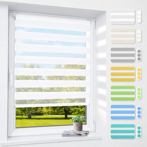 Doppelrollo klemmfix ohne Bohren & mit Bohren, 80 x 140 cm (BxH) Weiß, 3-in-1 Rollos für Fenster & Tür, Fensterrollo innen lichtdurchlässig & verdunkelnd, Klemmrollo Rollo Sonnenschutz & Sichtschutz von smartdemo