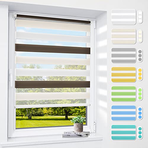 smartdemo Doppelrollo klemmfix ohne Bohren & mit Bohren, 40 x 120 cm (BxH) Weiß Creme Braun, 3-in-1 Duo Rollos für Fenster & Tür, Fensterrollo innen, Klemmrollo Rollo Sonnenschutz & Sichtschutz von smartdemo