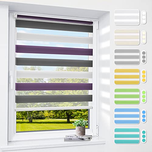 smartdemo Doppelrollo klemmfix ohne Bohren & mit Bohren, 40 x 120 cm (BxH) Weiß Lila Anthrazit, 3-in-1 Duo Rollos für Fenster & Tür, Fensterrollo innen, Klemmrollo Rollo Sonnenschutz & Sichtschutz von smartdemo