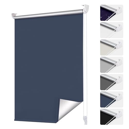 smartdemo Verdunklungsrollo ohne Bohren & mit Bohren, Klemmrollo Fensterrollo Dunkelblau 90x120cm (BxH), Thermorollo Sichtschutz und Sonnenchutz, Klemmrollo rollos für Fenster & Tür von smartdemo