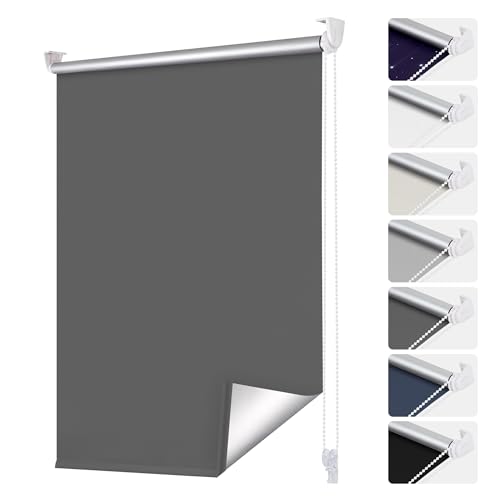 smartdemo Verdunklungsrollo ohne Bohren & mit Bohren, Klemmrollo Fensterrollo Dunkelgrau 60x230cm (BxH), Thermorollo Sichtschutz und Sonnenchutz, Klemmrollo rollos für Fenster & Tür von smartdemo