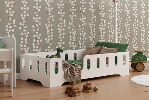 smartwood TILA 2L Kinderbett 60x120 mit Lattenrost und Rausfallschutz - Holz Kinderbett für Jungen & Mädchen, vielseitiges Montessori Bett mit Rausfallschutz und Lattenrost 120x60 cm - Weiß von smartwood