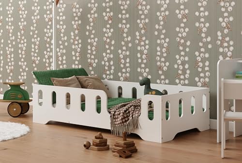 smartwood TILA 2P Kinderbett 90x180 mit Lattenrost und Rausfallschutz - Holz Kinderbett für Jungen & Mädchen, vielseitiges Montessori Bett mit Rausfallschutz und Lattenrost 180x90 cm - Weiß von smartwood