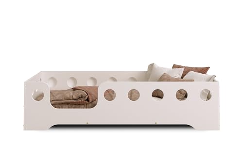 smartwood TILA 4L Kinderbett 140x200 mit Lattenrost und Rausfallschutz - Holz Kinderbett für Jungen & Mädchen, vielseitiges Montessori Bett mit Rausfallschutz und Lattenrost 200x140cm - Weiß von smartwood