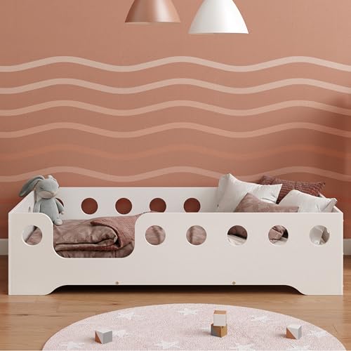 smartwood TILA 4L Kinderbett 80x180 mit Lattenrost und Rausfallschutz - Holz Kinderbett für Jungen & Mädchen, vielseitiges Montessori Bett mit Rausfallschutz und Lattenrost 180x80 cm - Weiß von smartwood