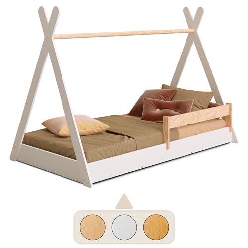 smartwood Tipi F Kinderbett 90x180 mit Lattenrost und Rausfallschutz - Montessori Hausbett für Jungen und Mädchen - Holz Bodenbett mit Rausfallschutz und Lattenrost - 180x90 - Weiß von smartwood