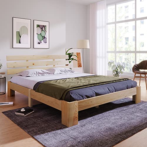 soges Bett aus Holz, Doppelbett mit Kopfteil, Bettrahmen mit Lattenrost, 200 x 140 cm, Massivholz, Bett aus Kiefer, EU1-WF188743NAA von soges