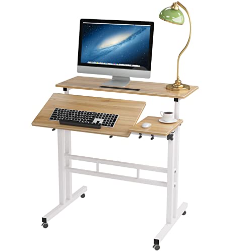 soges Laptoptisch Laptopständer Computertisch mit Multiverwendungsweisen geeignet für Sitzen und Stehen,Höheverstellbar,flexibel Bewegung mit Rollen,80 * 40CM,Oak von soges