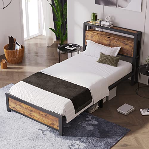 sogesfurniture Metallbett Jugendbetten Einzelbett 90 x 200 cm, Gästebett Bettgestell Bettrahmen mit Lattenrost aus Metall, Stauraum-Kopfteil, für Erwachsene, Jugendliche von sogesfurniture