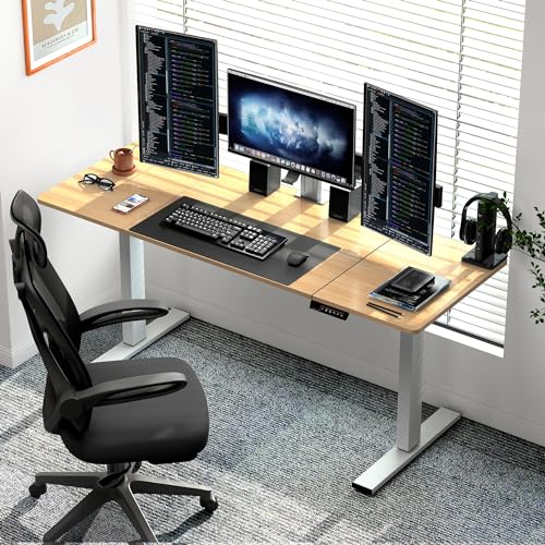 sogesfurniture höhenverstellbarer Schreibtisch elektrisch, 160x60cm Büro Arbeitstisch Comptertisch Sitz- & Stehpult, gespleißte Platte, Memory-Funktion mit 4 Höhen, Teak von sogesfurniture