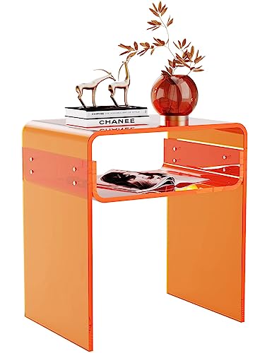 solaround Klarer Acryl-Beistelltisch, 2-stöckig, Nachttisch für Wohnzimmer, Schlafzimmer, Heimdekoration (Orange) von solaround