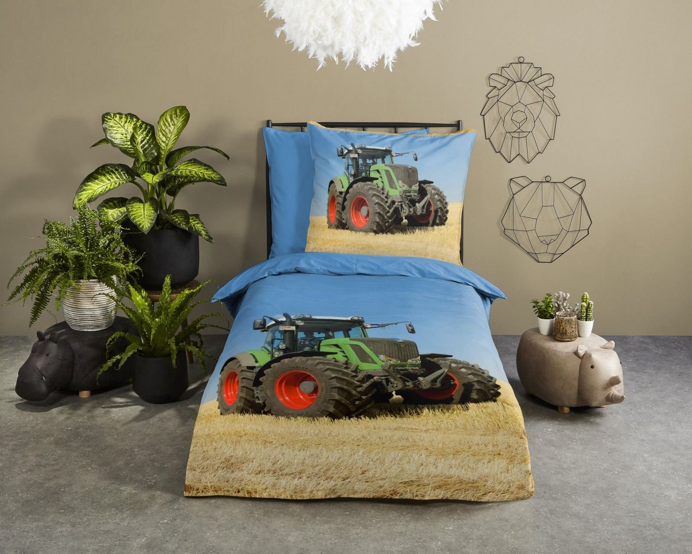Bettwäsche Kinder Trecker Bettwäsche Traktor Bettwäsche, soma, Baumolle, 2 teilig, Bettbezug Kopfkissenbezug Set kuschelig weich hochwertig von soma