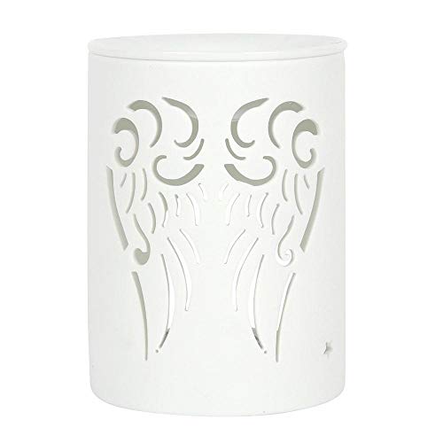 Ölbrenner aus Keramik mit elegantem Flügelausschnitt, Weiß, 13,5 cm x 10,5 cm, ideal für Aromatherapie, Heimdekor-Akzent und Geschenk von something different