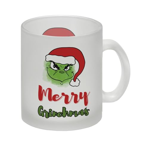 Merry Grinchmas Weihnachtsmuffel Glas Tasse eine bunte Tasse für die Arbeit in der Weihnachtszeit lustige Weihnachtstasse Motiv Grinchen Kaffeetasse Becher mit Weihnachtsmotiv von speecheese