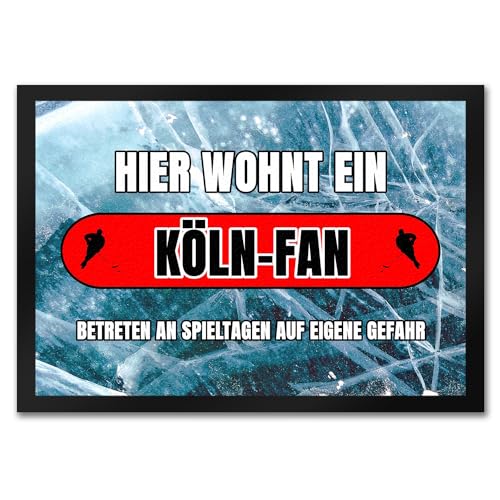 speecheese Hier wohnt EIN Köln-Fan Fußmatte in 35x50 cm mit Eishallen Boden-Motiv Sportfan Köln Sport Sportler von speecheese