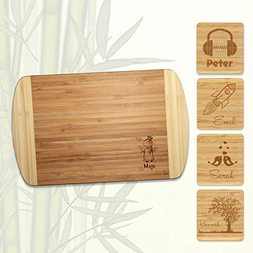 Sprengers – Personalisierbares Schneidebrett aus Bambus – nachhaltiges & langlebiges Holzbrett als perfekte Geschenkidee – Frühstücksbrett mit individueller Gravur mit Namen und Motiv (Mittel 30x20cm) von sprengers