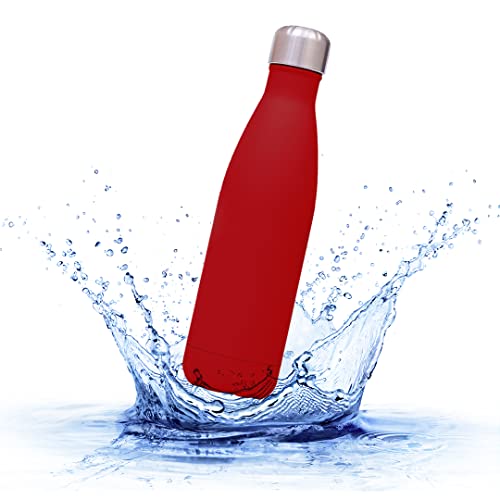 sprengers – Trinkflasche aus Edelstahl – auslaufsichere & thermoisolierte Wasserflasche hält Getränke bis zu 18 Stunden warm oder kalt – Wasserflasche für Kohlensäure geeignet (Rot, 0,5 l) von sprengers