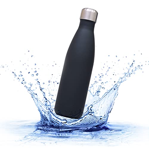 Sprengers – Trinkflasche aus Edelstahl – auslaufsichere & thermoisolierte Wasserflasche hält Getränke bis zu 18 Stunden warm oder kalt – Wasserflasche für Kohlensäure geeignet (Schwarz, 1,0 l) von sprengers