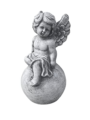 Stone and Style Steinfigur Engel auf Kugel sitzend Steinguss frostfest von stoneandstyle