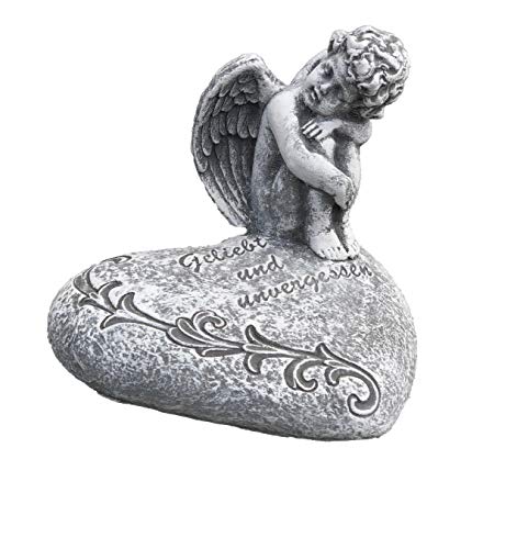 stoneandstyle Grabschmuck Engel auf Herz sitzend, mit Inschrift, Frost- und wetterfest, handgearbeitet von stoneandstyle