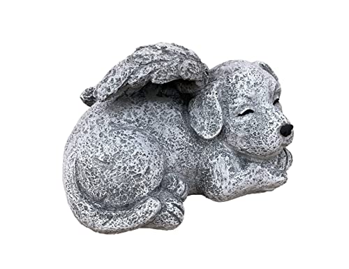 stoneandstyle Steinfigur Grabschmuck Hund mit Engelsflügeln frostfest Steinguss von stoneandstyle