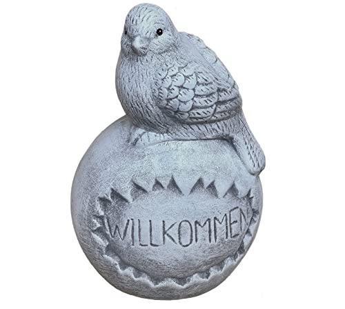 stoneandstyle Steinfigur Vogel auf Kugel Willkommen frostfest Steinguss von stoneandstyle