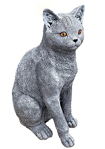 stoneandstyle Steinfigur lebensechte Katze sitzend Gross Steinguss frostfest massiv 12,9 kg von stoneandstyle