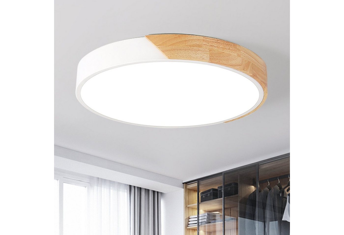 style home LED Deckenleuchte Deckenlampe dimmbar mit Fernbedienung, 48W, Warmweiß bis Kaltweiß 3000K-6000K, Ø50*H4cm für Wohnzimmer Schlafzimmer Küche(Holz) von style home