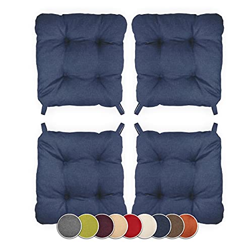 sunnypillow 4er Set Stuhlkissen mit Klettverschluss Maße: 40 (vorne) | 35 (hinten) x 40 x 8 cm Polsterauflage Auflage für Stühle/Bänke in Haus und Garten Sitzkissen Sitzauflage Gartenkissen Blau von sunnypillow