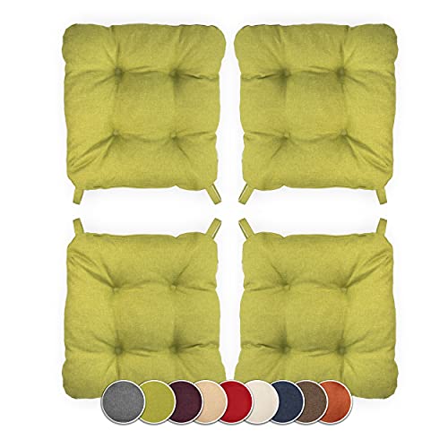 sunnypillow 4er Set Stuhlkissen mit Klettverschluss Maße: 40 (vorne) | 35 (hinten) x 40 x 8 cm Polsterauflage Auflage für Stühle/Bänke in Haus und Garten Sitzkissen Sitzauflage Gartenkissen Grün von sunnypillow