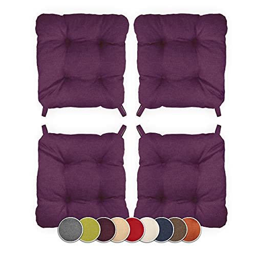 sunnypillow 4er Set Stuhlkissen mit Klettverschluss Maße: 40 (vorne) | 35 (hinten) x 40 x 8 cm Polsterauflage Auflage für Stühle/Bänke in Haus und Garten Sitzkissen Sitzauflage Gartenkissen Violett von sunnypillow