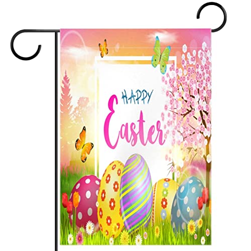 Gartenfahne 28x40,Frohe Ostern Eierhase Kaninchen,Doppelseitiges vertikales Banner,Farmhouse Yard Decor Outdoor Flags von suojapuku