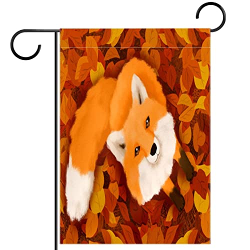 Herbstlaub Fuchs Gartenfahne 12x18,Farmhouse Yard Decor Outdoor Flags,doppelseitiges vertikales Banner von suojapuku