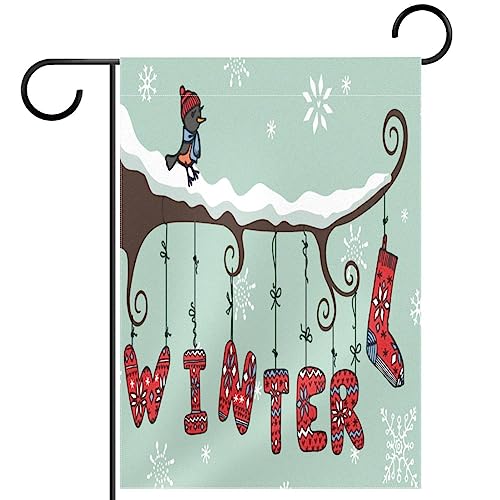 Weihnachtsschnee-Wintervogel Gartenfahne 12x18,Farmhouse Yard Decor Outdoor Flags,doppelseitiges vertikales Banner von suojapuku