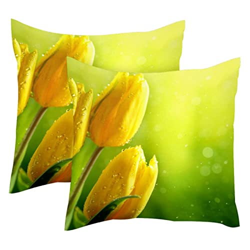 Kissenbezüge 16x16,Tulpe gelbe Blume Sonnenschein,Dekorative Kissenbezüge, Sofakissenbezüge für Schlafzimmer von suojapuku