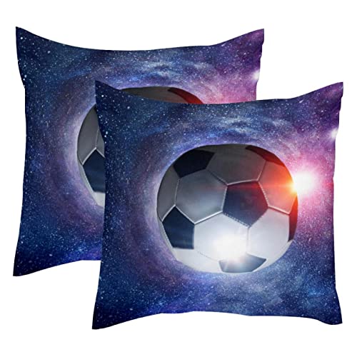 Kissenbezüge 18x18 2er-Set,Weltraum-Universum-Galaxie-Fußball,Weiche dekorative Kissenbezüge für Sofa und Wohnzimmer von suojapuku