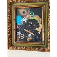 Krishna Zeichnung Original Oder Limitierte Auflage Drucke. Gopal Mit Flöte Schwarz Und Gold Kunst Von Syam Marquez von syamarts
