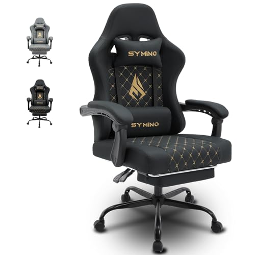 symino Gaming Stuhl, Ergonomischer Racing Stuhl Gamer Stuhl, Gaming Stuhl mit Fußstütze, Bürostuhl PU-Leder, Schwarz von symino