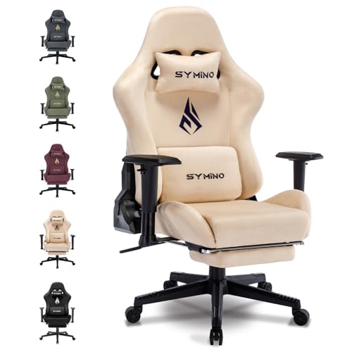 symino Gaming Stuhl, Atmungsaktiver Bürostuhl, Hochwertiger-Stoff, So weich wie EIN Pelz, Ergonomischer PC Stuhl, Verstellbarer Drehbarer Task Stühle mit Fußstütze, Creme Farben von symino