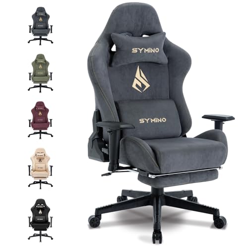 symino Gaming Stuhl, Atmungsaktiver Bürostuhl, Hochwertiger - Stoff, So weich wie EIN Pelz, Ergonomischer PC Stuhl, Verstellbarer Drehbarer Task Stühle mit Fußstütze, Grau von symino