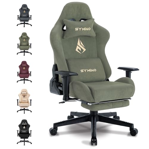 symino Gaming Stuhl, Atmungsaktiver Bürostuhl, Hochwertiger-Stoff, So weich wie EIN Pelz, Ergonomischer PC Stuhl, Verstellbarer Drehbarer Task Stühle mit Fußstütze, Grün von symino