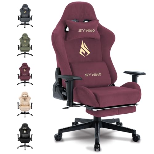 symino Gaming Stuhl, Atmungsaktiver Bürostuhl, Hochwertiger-Stoff, So weich wie EIN Pelz, Ergonomischer PC Stuhl, Verstellbarer Drehbarer Task Stühle mit Fußstütze, Rot von symino