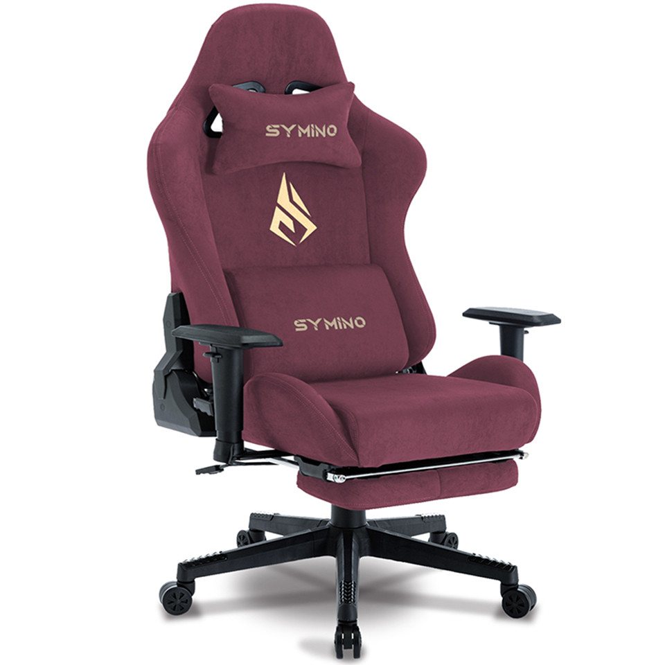 symino Gaming-Stuhl Drehstuhl, verstellbare Armlehnen und Rückenlehne, Memory Foam Kissen mit Fußstütze, Rot von symino