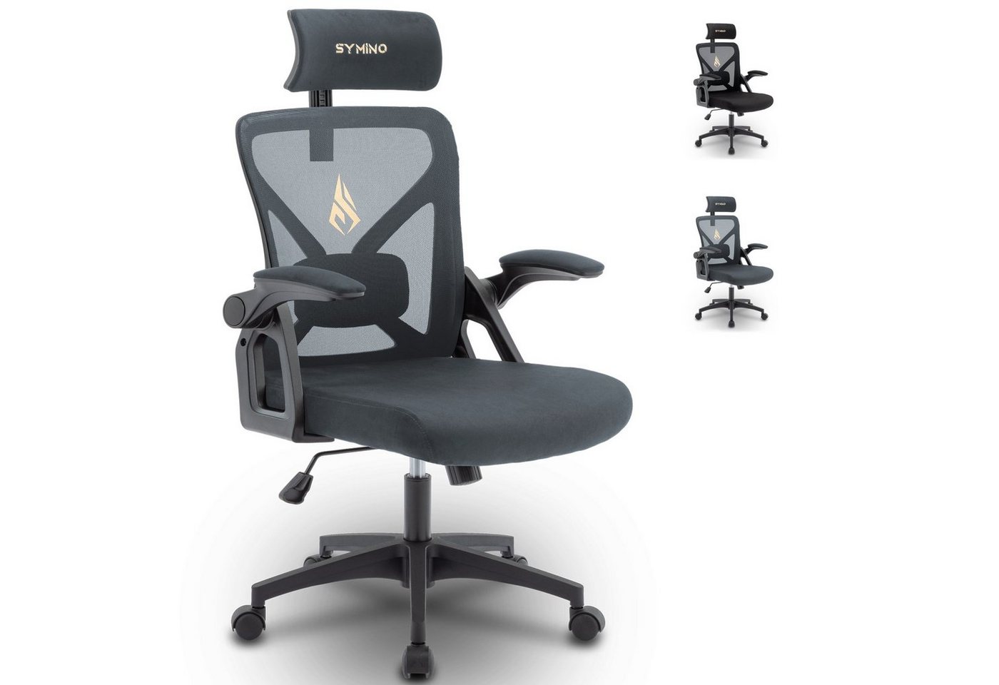 symino Gaming-Stuhl Ergonomischer Gaming-Stuhl, verstellbare Kopfstütze und Armlehnen, hochdichtes Alcantara-Gewebe, grauer Gaming-Stuhl von symino