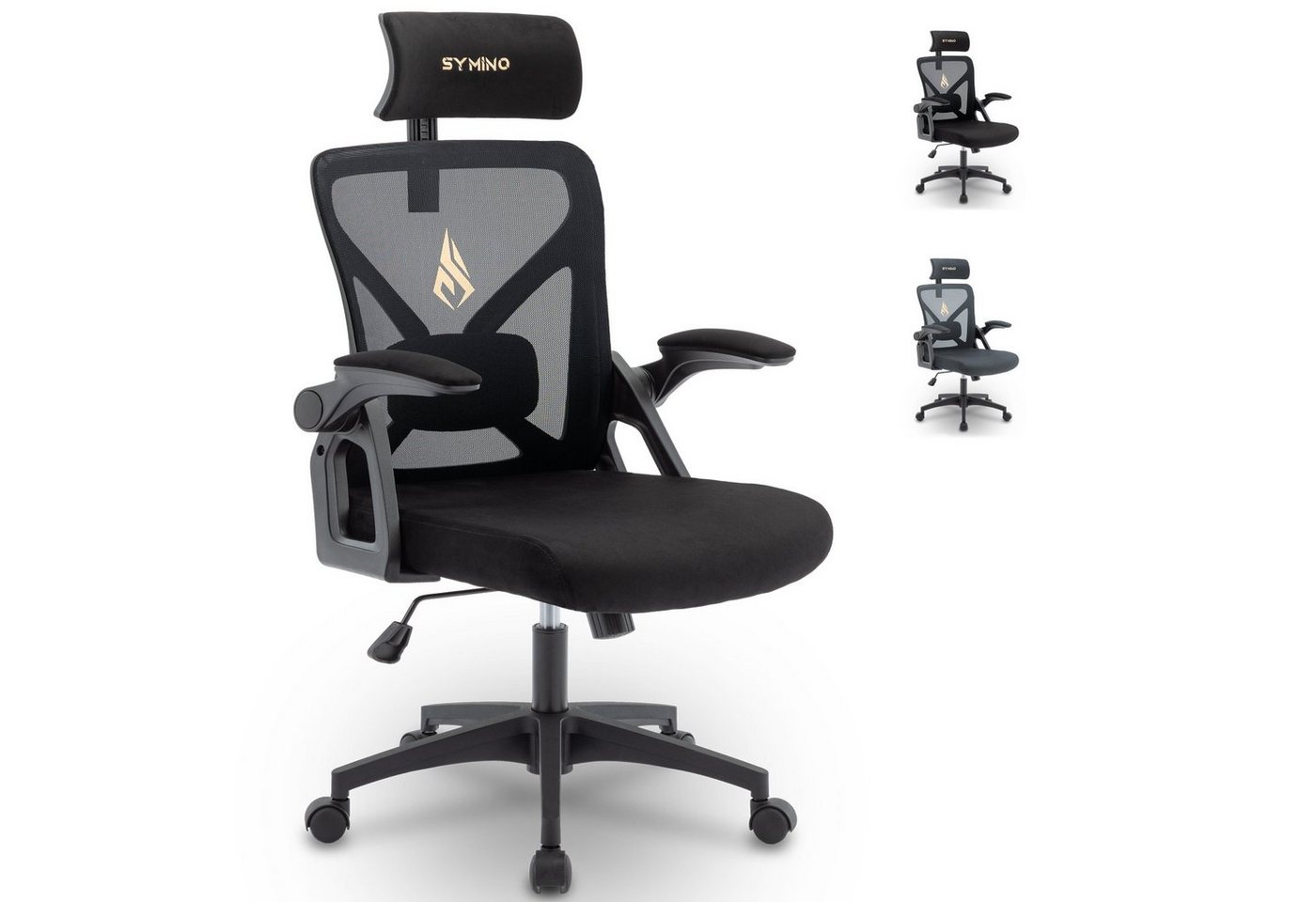 symino Gaming-Stuhl Ergonomischer Gaming-Stuhl, verstellbare Kopfstütze und Armlehnen, hochdichtes Alcantara-Gewebe, schwarzer Gaming-Stuhl von symino