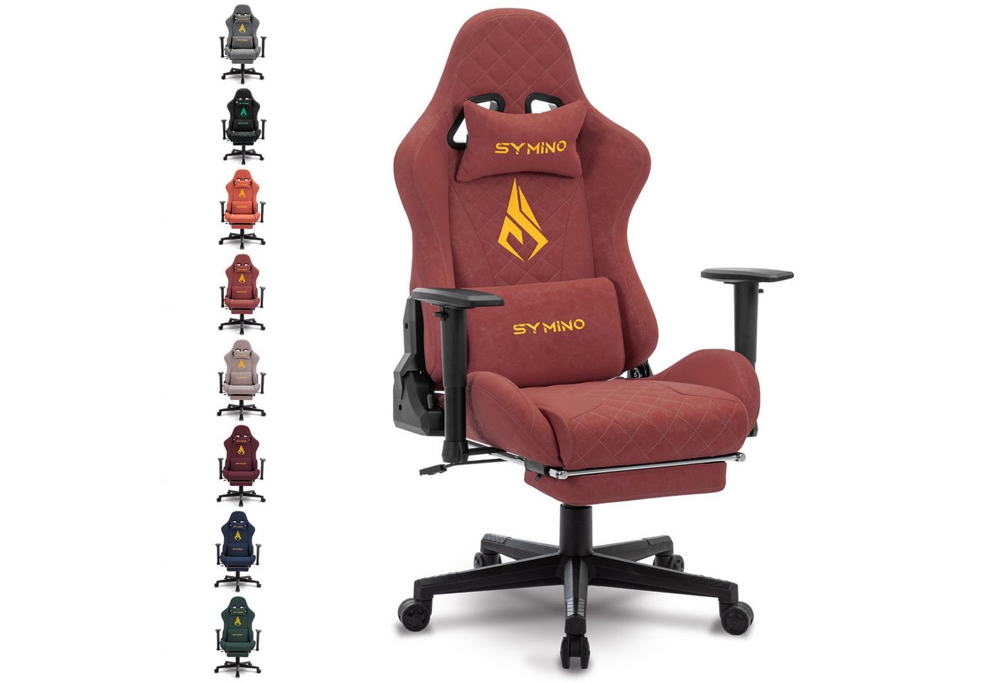 symino Gaming-Stuhl Ergonomischer Stuhl, Racing Style, Retro Style PU Leder Computerstuhl, mit verstellbaren Armlehnen und Rückenlehne, mit Fußstütze, Orange von symino